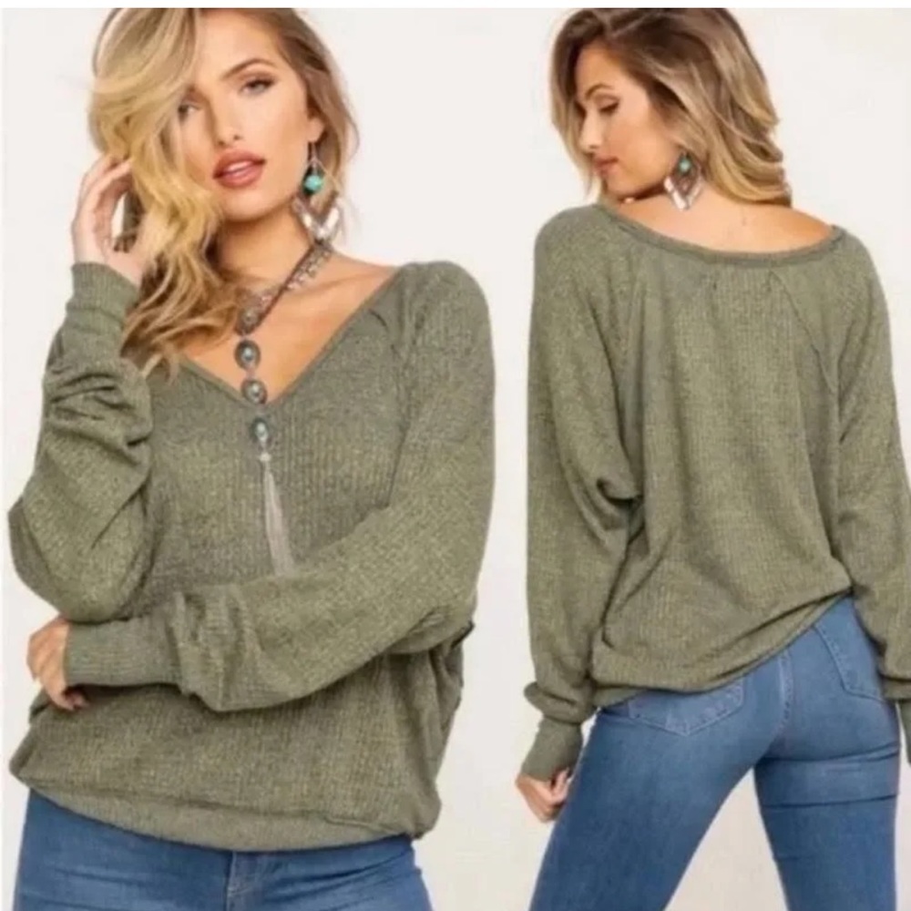 NWT Free People Santa Clara Thermal Long Sleeve Top Ferngully Green XS - Picture 4 of 8